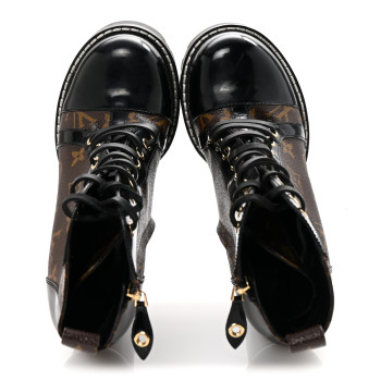 LOUIS VUITTON Patent Calfskin Monogram Star Trail Ankle Boots 38.5 Black