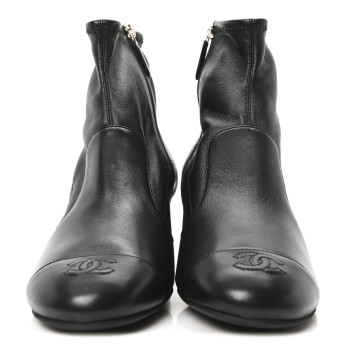 CHANEL Stretch Lambskin Cap Toe CC Short Boots 41 Black