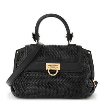 SALVATORE FERRAGAMO Woven Nappa Sofia Satchel Black