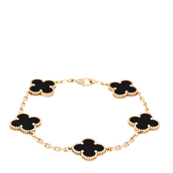 VAN CLEEF & ARPELS 18K Yellow Gold Black Onyx 5 Motifs Vintage Alhambra Bracelet