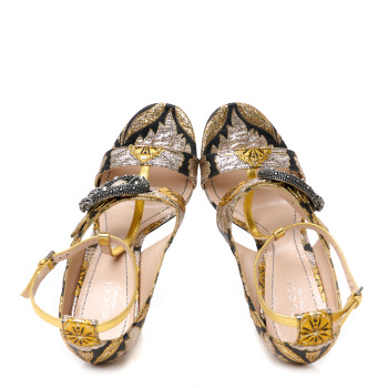 GUCCI Brocade Floral Dionysus T-Strap High Heel Sandals 40 Oro