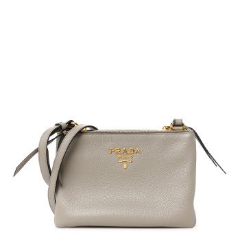 PRADA Vitello Phenix Double Zip Crossbody Bag Argilla