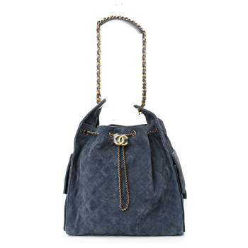CHANEL Suede Quilted Medium Chanel 25 Handbag Blue