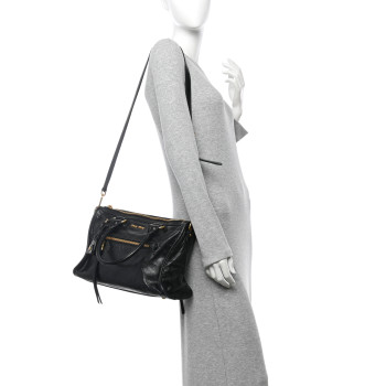 MIU MIU Vitello Shine Zip Tote Black