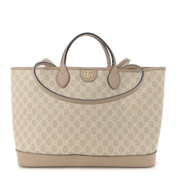 GUCCI GG Supreme Monogram Textured Calfskin Medium Ophidia Shoulder Tote  Beige Mystic White Oatmeal
