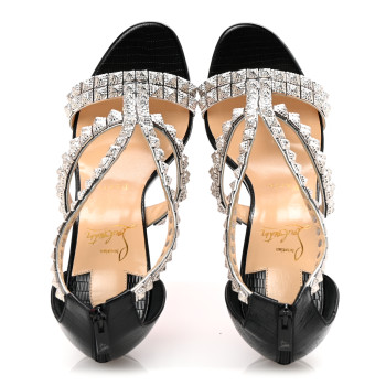 CHRISTIAN LOUBOUTIN Nappa Diwali 100 Studded Sandals 37.5 Black Silver