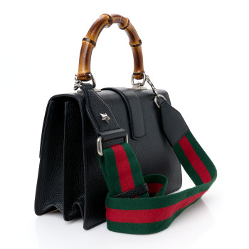 GUCCI Dollar Calfskin Crystal Web Medium Dionysus Bamboo Top Handle Bag Black Black Diamond
