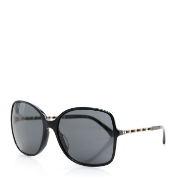 CHANEL Acetate Metal Lambskin Square Chain Sunglasses 5210-Q-A Black Gray