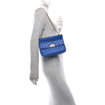 VALENTINO GARAVANI Nappa Medium Rockstud Spike Shoulder Bag Acid Blue
