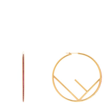 FENDI Metal Crystal Large F is Fendi Hoop Earrings Pink Gold