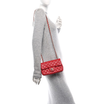 CHANEL Lambskin Quilted Mini Rectangular Flap Red