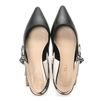 CHRISTIAN DIOR Calfskin Ribbon Embroidered J'Adior Slingback Ballet Flats 37 Black