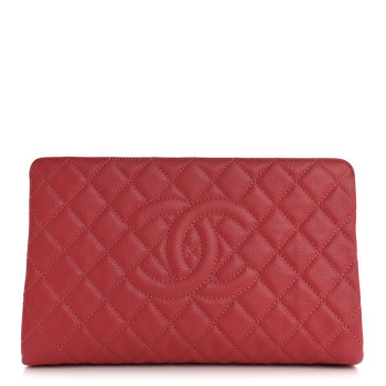 CHANEL Caviar Quilted CC Large Clutch Coral