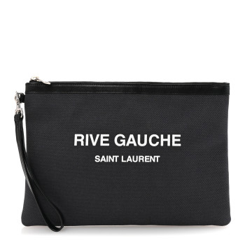 SAINT LAURENT Linen Canvas Rive Gauche Zipped Pouch Black