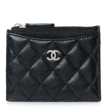 CHANEL Caviar Quilted CC Zip Card Holder Black