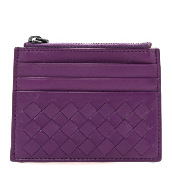 BOTTEGA VENETA Nappa Intrecciato Zip Card Case Purple
