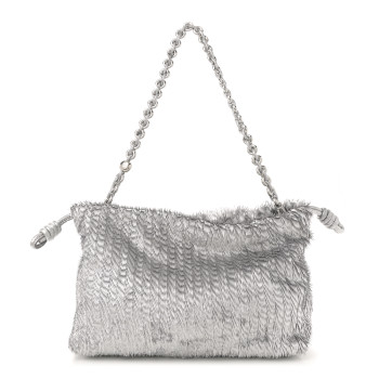 LOEWE Metallic Nappa Calfskin Fringed Medium Chain Flamenco Knot Purse Silver