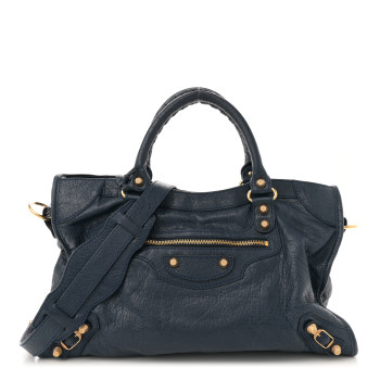 BALENCIAGA Agneau Giant 12 Gold Hardware City Bleu Obscur