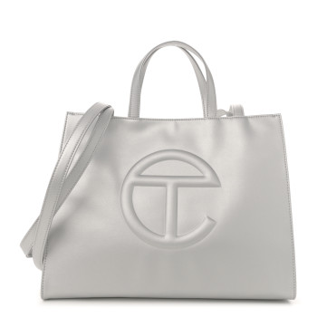 TELFAR Metallic Vegan Leather Medium Shopping Bag Silver