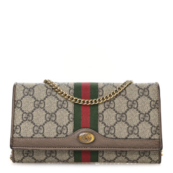 GUCCI GG Supreme Monogram Web Ophidia Wallet On Chain Brown