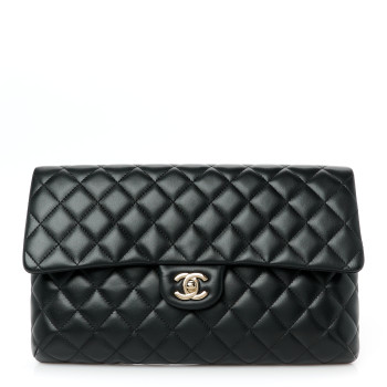 CHANEL Lambskin Quilted Flap Clutch Black