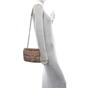 GUCCI Calfskin Matelasse Studded Small Pearly GG Marmont Shoulder Bag Porcelain Rose