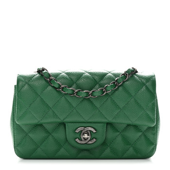 CHANEL Caviar Quilted Mini Rectangular Flap Green