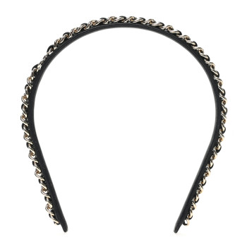 CHANEL Metal Lambskin CC Chain Headband Gold Black