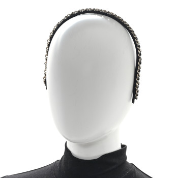 CHANEL Metal Lambskin CC Chain Headband Gold Black