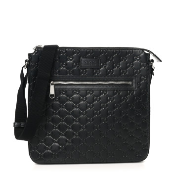 GUCCI Guccissima Signature Medium Flat Messenger Bag Black