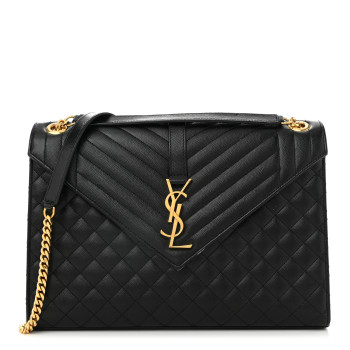 SAINT LAURENT Grain De Poudre Textured Mixed Matelasse Large Triquilt Monogram Satchel Black