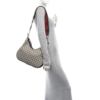 GUCCI GG Supreme Monogram Textured Calfskin Web Large Attache Shoulder Bag Beige Blue