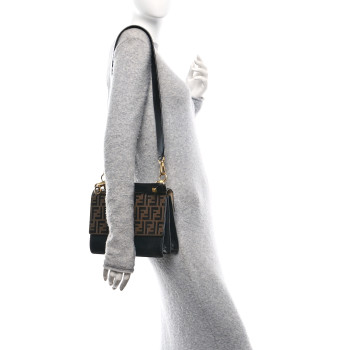 FENDI Vitello Liberty Bi-Color FF 1974 Embossed Kan I Shoulder Bag Black Maya