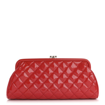CHANEL Patent Quilted Timeless Clutch Red