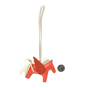 HERMES Milo Lambskin Grigri Rodeo Pegase Horse Bag Charm PM Orange Poppy Craie Terre Battue