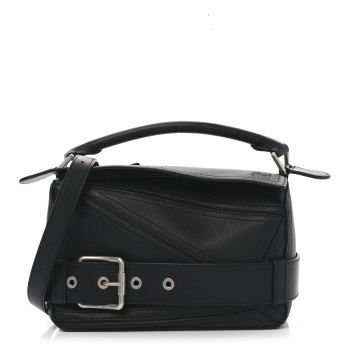 LOEWE Shiny Calfskin Small Puzzle Biker Bag Black