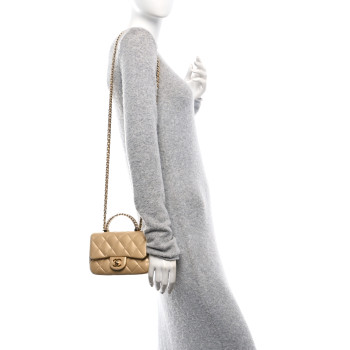 CHANEL Metallic Lambskin Resin Quilted Top Handle Mini Flap Gold