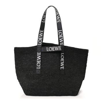 LOEWE Raffia Paulas Ibiza Fold Shopper Tote Black