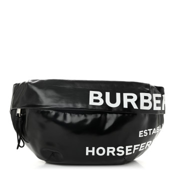BURBERRY Coated Canvas Horseferry Print Extra Large Bum Bag Black