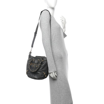 BALENCIAGA Agneau Giant 12 Gold Hardware Mini Pompon Gris Tarmac