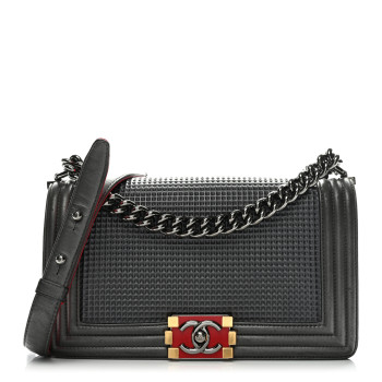 CHANEL Lambskin Embossed Medium Boy Cube Flap Grey