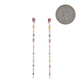 SUZANNE KALAN 18K Rose Gold Diamond Sapphire Fireworks Rainbow Linear Drop Earrings