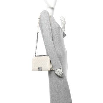 CHANEL Lambskin Perforated Medium Boy Flap White