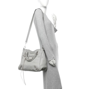BALENCIAGA Chevre Silver Metallic Edge Hardware Velo Gris Perle