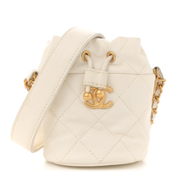 CHANEL Caviar Quilted Twist Your Buttons Mini Bucket Bag White