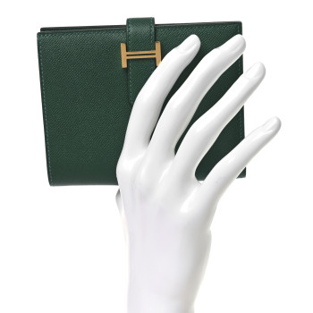 HERMES Madame Calfskin Bearn Compact Wallet Vert Moyen