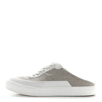 HERMES Calfskin H Canvas Keep Mule Sneakers 39.5 Prunoir White