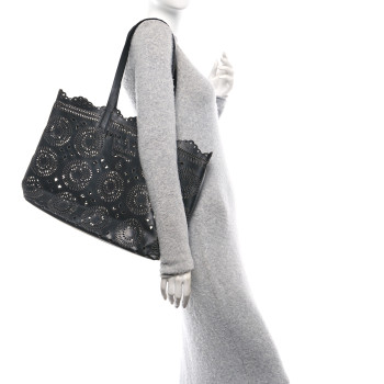 PRADA City Calf Laser Cut Tote Black