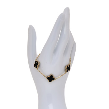 VAN CLEEF & ARPELS 18K Yellow Gold Black Onyx 5 Motifs Vintage Alhambra Bracelet