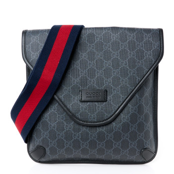 GUCCI GG Supreme Monogram Web Medium Messenger Bag Black Grey